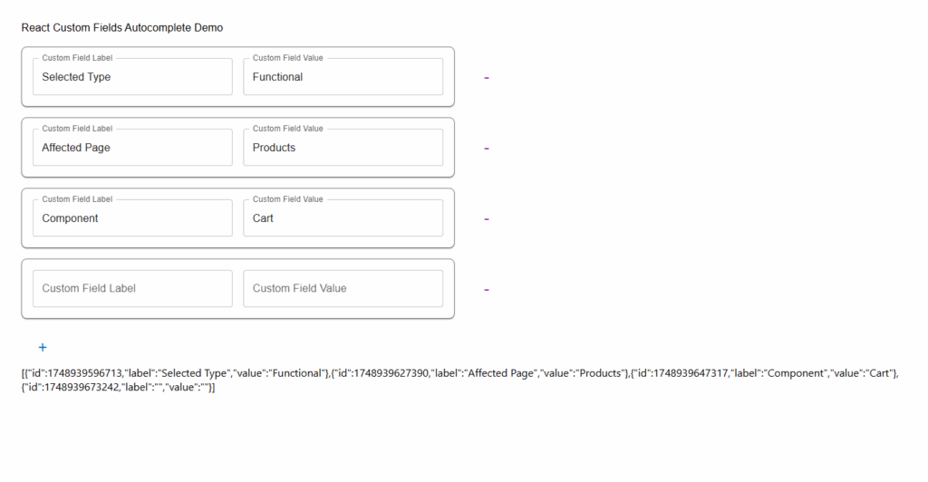 React Custom Fields Autocomplete